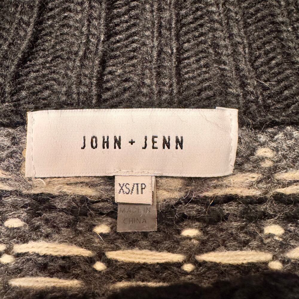 John + Jenn Fair Isle Knit Sweater XS Black White Nordic Pullover Grandpacore - Picture 3 of 10